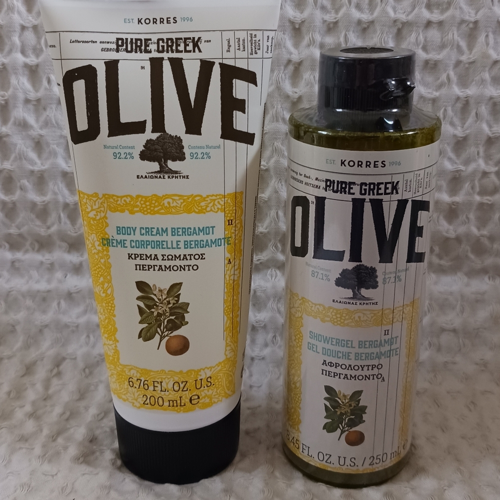 Korres Pure Greek OLIVE Bergamot Body LOTION plus Body Cleanser Shower Gel New